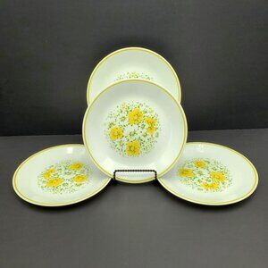 Corelle April Luncheon Salad Plates Corning Plates with Yellow Flowers and Band